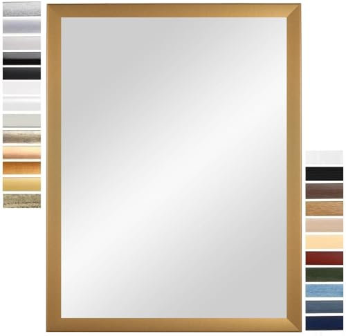 PrimeLuxe Wandspiegel 80 x 80 cm (Außenmaß) quadratisch in Gold-schlicht | Farbe und Größe wählbar | Ganzkörperspiegel | Bad & Flur Spiegel | mit Holz Rahmen | Made IN Germany