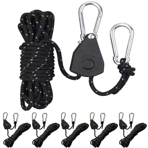 4 Stück 13ft/4M Reflektierend Abspannseile Seil mit Seilspanner, Ø 4mm Einstellbare Seil Ratsche Rope Seilratsche mit Haken