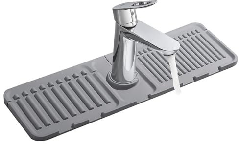 Alfombrilla de silicona para grifo, alfombrilla de goteo de silicona, para grifo, protección contra salpicaduras, para cocina, fregadero de cocina, protector contra salpicaduras (gris, 43 cm)