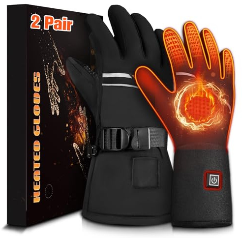 eventek Gants Chauffants Gants d'hiver Fins et épais, 2 Paires, Gants combinés Gant Chauffant avec 7,4 V 3200 mAh*2, Gant Chauffants étanches à écran Tactile USB pour Le Ski, Le vélo