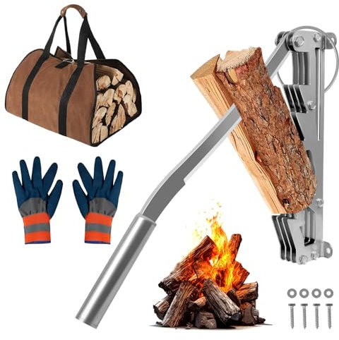 panthem Wall Mounted Kindling Splitter ​with Firewood Carrier Bag, Manual Log Splitter Heavy Duty Firewood Kindling Splitter, Durable Wood Splitter for Efficient Splitting Log Indoor Outdoor