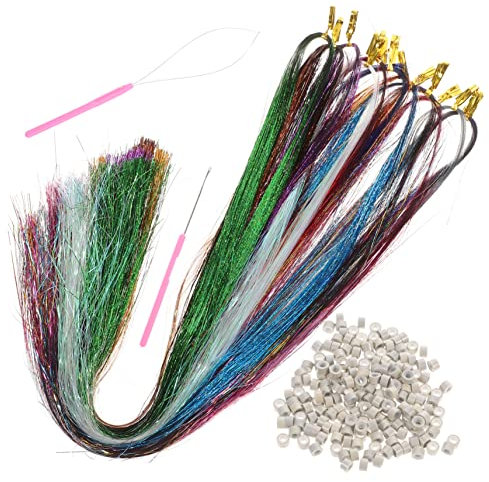 MUSISALY Lametta Haarverlängerungen Mit Lametta-clips Und Gefärbtem Lametta Lametta-haarverlängerungen Mit Werkzeug Vielseitige Haar-accessoires Für Mädchen Und Frauen