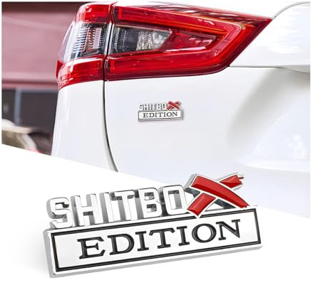 Shitbox Edition Emblems, 3D Letter Badge Sticker Decal for Car, Exterior Emblem with 3M Strong Adhesive, Fender Replacement Decoration, Compatible with Most Vehicles (Silver/Black)