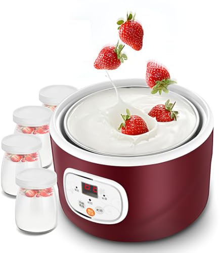 BOBVB 1L Electric Yoghurt Maker Machine, Household Fully Automatic Mini Stainless Steel Rice Wine Natto Machine, Constant Temperature Fermentation, with 1L Stainless Steel Liner and 4 Cups
