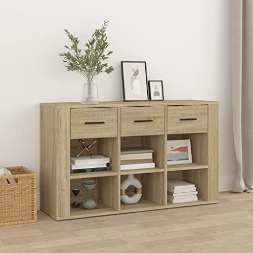 Higsose Buffet Esszimmer Seitenschrank 100x30x59,5 cm mit 3 Schubladen Beistellschrank Schubladenschrank Lagerschrank Sonoma Eiche Sideboard Wohnzimmer TV Schrank Aufbewahrungskommode Holzwerkstoff