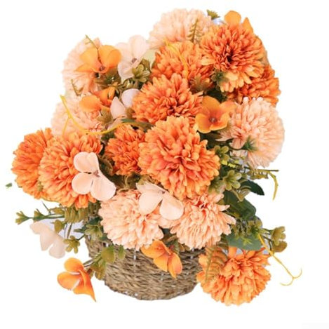 Entgoinggo Künstliche Orchidee Chrysanthemen, lebensechte Seiden-Chrysanthemen, Blumenstrauß, Dekoration, für Zuhause, Brautstrauß, Party, Büro, Tischdekoration (orange)