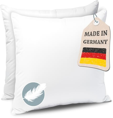 KNERST Federkissen 45x45 2er Set, Made in Germany, 100% Federfüllung | Federkopfkissen, 100 % Baumwollbezug, OEKO-TEX, DOWNPASS, Kissen waschbar 60 °C, Allergiker Kopfkissen, 100% Federfüllung