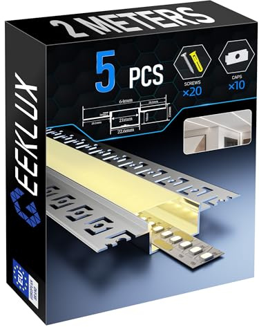 GEEKLUX LED Trockenbauprofil 5 x 2m und Led Profil Unterputz, Led Schiene aus Eloxiertem Aluminium, Led Strip Kanal für Streifen bis 20mm, Indirekte Beleuchtung Decke