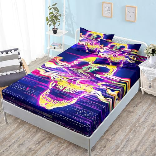 Spannbettlaken 140x200cm Gelber Schädel Bettlaken 140x200 Mikrofaser Spannbettlaken Topper 140x200 Atmungsaktiv Bettbezug 140x200 Leintuch 140x200 Bed Sheets 140x200 30cm Tiefe