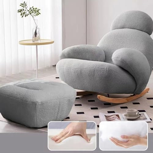 YYRHD-CZ Faules Sofa, Super Flauschiger Und Bequemer Einzelner Schaukelstuhl, Freizeitsessel Mit Fußhocker, Geeignet for Balkon, Wohnzimmer, Schlafzimmer, Innenhof(Grey)