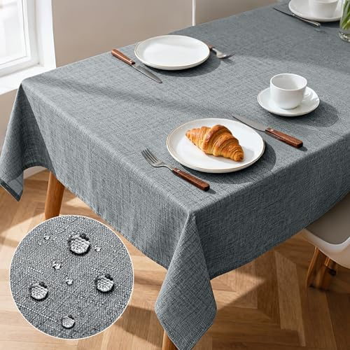 Pureegg Rectangle Linen Table Cloth, Tablecloth & Table Cover for Dining, Wipe Clean, Wipeable, Waterproof & Stain-Resistant, Ideal for Party, Wedding and Outdoor, 132 x 178 cm (52 x 70 in), Grey