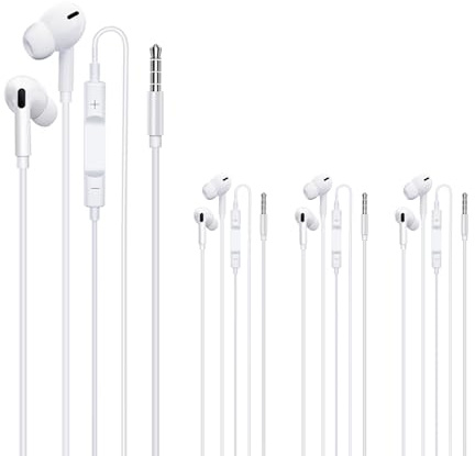 SRLWMYI Auriculares con Cable de 3,5 mm con micrófono y Control de Volumen, 4 Unidades, Auriculares con Cable para teléfonos móviles, Conector de Reproductor de MP3, Sonido