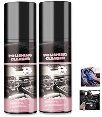 2025 New Car Interior Cleaner, Car Interior Stain Remover and Polisher, Polishing Cleaner for Interior Detailing & Plastic & Rubber & Leather Cleaner, Water Free Clean (2PCS)