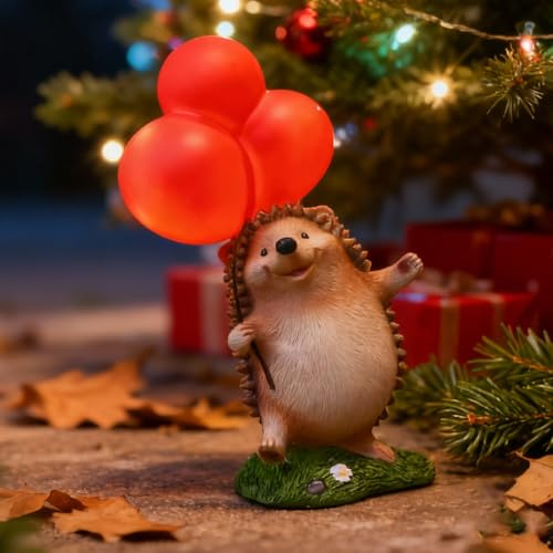 WHIMSYNOOK Hedgehog Figurine with Balloon – Solar LED Garden Statue & Whimsical Gift Décor, 10.4 Resin Cute Animal Light for Porch, Lawn, Yard, Housewarming, or Birthday