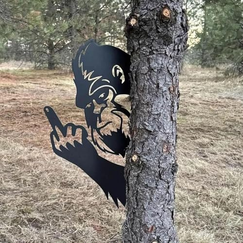Peek-a-Boo Flipping Off Bigfoot Metal Sign - Funny Middle Finger Garden Decor with Chicken & Rooster, Outdoor Yard Art for Farmhouse, Fence or Patio - Sasquatch Peeping Animal Novelty Sign (Middle Finger Bigfoot)