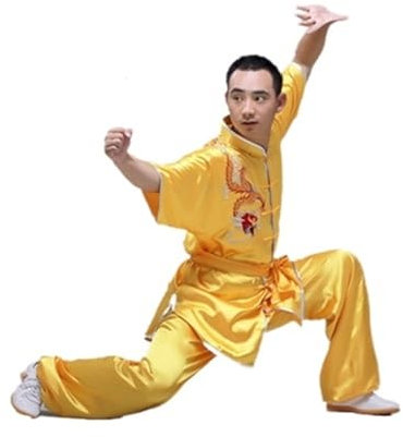 WJIAYAO Kung Fu Uniform Wushu-Uniform, Kungfu-Kostüm, Kampfsport-Anzug, Kleidung, Drachenstickerei, for Männer, Frauen, Jungen, Mädchen, 125–185 cm(Yellow,155-165cm)