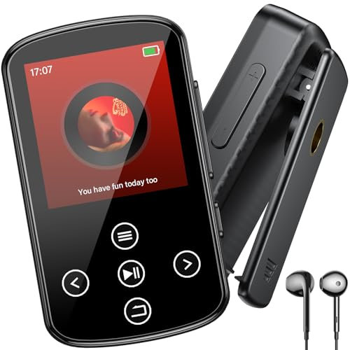 OGVDOE 128Go Lecteur MP3 Bluetooth, Mini Lecteur de Musique Bluetooth de Sport Portable avec Clip, Lecteur MP3 HiFi Baladeur Sport de Bouton Tactile, Idéal pour Le Sport et Le Fitness, Noir