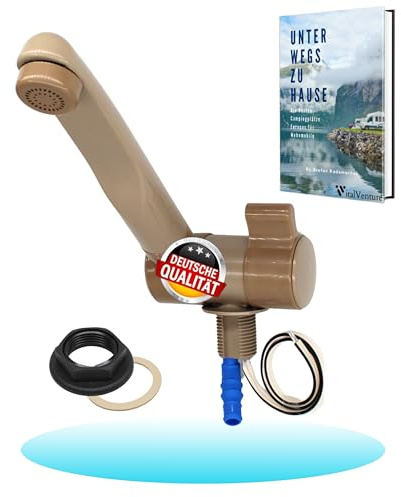 Comet Wasserhahn 12v London für Wohnmobil - Mit 1 Anschluss (kalt), Smoky/Creme, Kompakter Camping Wasserhahn Mit Pumpe geeignet, Ideal Für Waschbecken Wohnmobil, wasserhahn wohnmobil, Mikroschalter