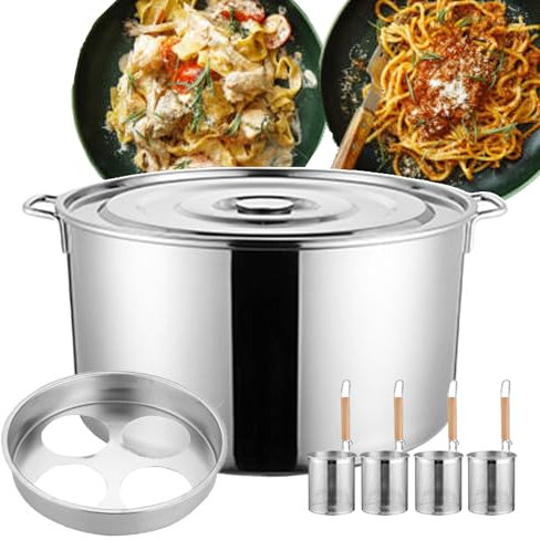 Cuiseur à spaghettis commercial, marmites à pâtes, marmites à nouilles, ustensiles de cuisine pour la cuisson des pâtes avec panier-filtre 3/4 - Conception à crochet humanisé, multi-usages dans un seu