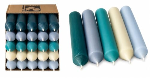 Kurze Stabkerzen in Blau 10 cm Ø 2,2 cm – 25er Set Blautöne Mix – durchgefärbt – Made in Germany – 4h Brenndauer – Deko Kerzen Hochzeit, Party, Weihnachten, Vintage - Tafelkerzen (Set 3)