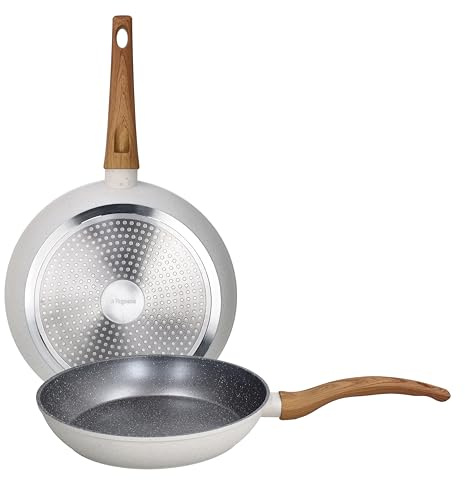 Tognana Pepper Bamboo, set 2 padelle 24/28 cm, alluminio stampato, alluminio forgiato, alluminio in fusione, bianco