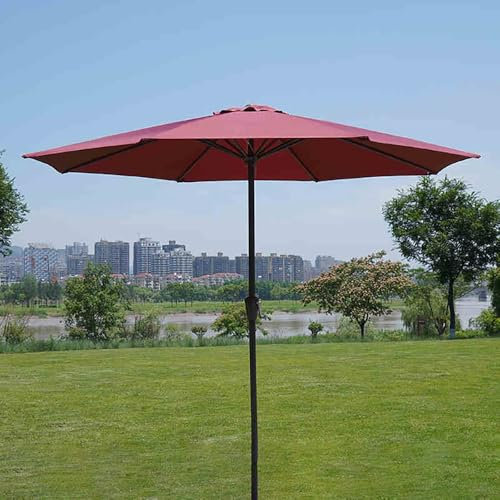 Parasol pour terrasse et extérieur, 2,7 m, 8 baleines, parasol de table de marché avec manivelle, grand parasol de plage, parasol de jardin, parasol rouge pour parasol et protection, base non incluse