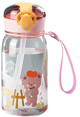MHwan Trinkflasche Kinder, 400ml Robuste und Bruchsichere, Trinkflasche Auslaufsicher mit Strohhalm, BPA-Frei, Schöne Tragbare Kinder Wasserflasche Geeignet für Schule Reisen