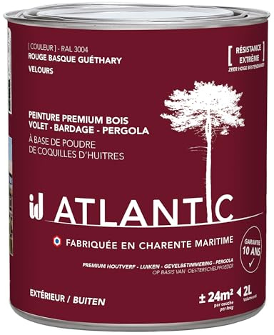 Peinture bois extérieurs - RAL 3004 Rouge basque Ghétary - 2L - ATLANTIC