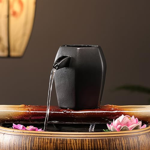 Gargouille en céramique, Ornements D’Eau Qui Coule en Pot En Céramique, Fontaine À Eau Étang À Poissons Cascade Décorative, pour Donner Vie à Votre Bassin de Jardin(Black,16*14*15cm/6.3*5.5*6in)