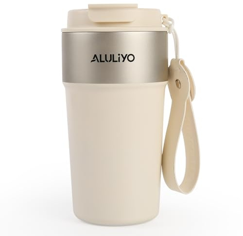 ALULIYO Travel Mug, Insulated Coffee Cup with Straw & Lid, 500ML, White | Leak-proof 316 Stainless Steel Coffee mug, Double Wall Vacuum- Insulation Coffee Cup, Travel Mug for Hot & Cold Drinks