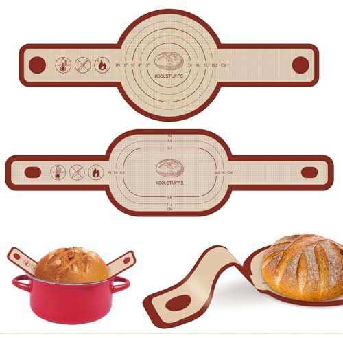 Silicone Bread Sling for Dutch Oven, 2 PCS Red Non-Stick & Reusable Bread Baking Mat with Extra Long Handles, Easy and Safe Sourdough Transfer, Dishwasher Safe Baker's Tools, Round and oval