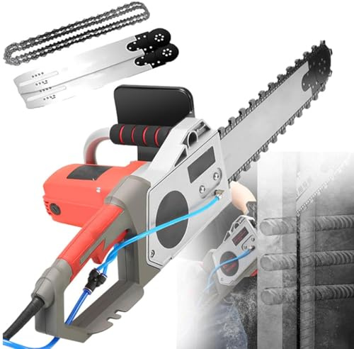 Oiyekntd Motosierra eléctrica para hormigón, Motosierra de Mano, cortadora de muros con Cadena de Diamante, con de supresión de Polvo con alimentación de Agua, con 2 Cadenas y 2 Barras guía 480