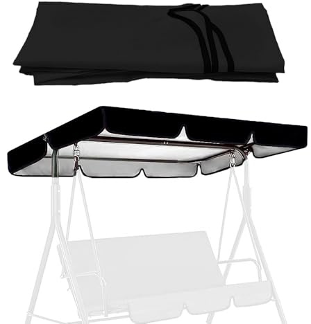 SMELEDFCFK 2 3 Seater Swing Canopy Replacement, Outdoor Porch Swing Seat Canopy Cover, Sun Shade Swing Canopy Cover Waterproof Oxford Fabric(Black,77x49in/195x125cm)