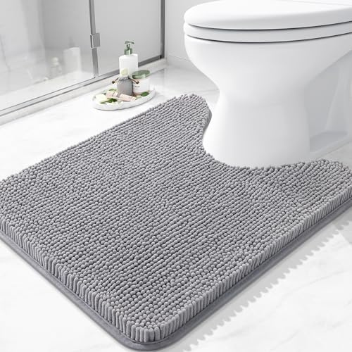 Arotive Bathroom Toilet Rugs U Shaped 24x20, Extra Soft Absorbent Shaggy Chenille Contour Bath Rugs for Toilet, Machine Washable Non-Slip Contoured Bath Mats, Grey