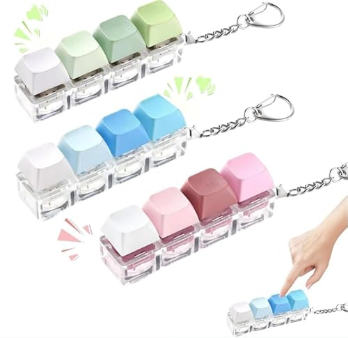 3PCS Keyboard Fidget Keyring, Clicky Keyboard Fidget Toy, Portable Keychain for Stress Relief and Pass the Time, Finger Clicky Keyboard Caps Toy for Office School, Practical Gifts Stress Relief Tools