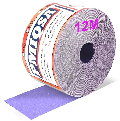 PMIQSA Schleifpapier Rolle 70mm x 12m Körnung 100 Keramik Schleifblattrolle | Schleifrolle Klett zum Schleifen, Polieren und Entrosten für Handschleifen, Schwingschleifer