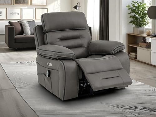 REKLINE RC Electric Leather Sofa | 1 Seater Recliner with Massage, Heated Lumbar, LED Lights, USB Port Sofas for Living Room | Gaming Sofa, Recliner Sofa Cinema Chair (Graphite Grey)