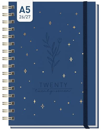Häfft® Spiralbunden almanacka 2026–2027, A5-format Night Flower | 17-månaders spiralbunden almanacka, på engelska (+ IT/FR/ES), med veckoplanering från augusti 2026 till december 2027