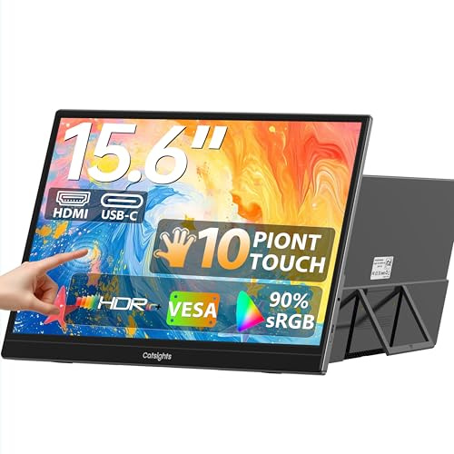 Catsights 15.6 Inch Portable Monitor Touchscreen for Mac FHD 1080P Touch Screen Monitor Equipped with USB-C/HDMI Ports VESA HDR IPS Panel Multi-Touch Support for MacOS iOS Laptop PC