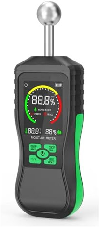 Misuratore d'acqua per cereali, Misuratore di umidità digitale for legno, rilevatore di umidità del legno senza contatto, igrometro con schermo LCD, allarme, tester di umidità, rilevatore a sfera