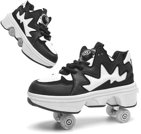 Roller Skate Shoes Jungen Mädchen Rollschuhe Schuhe mit Rollen 4-Rad Skateboardschuhe, Verstellbar Skateboard Schuhe mit Rollen für mädchen, Outdoor Sportschuhe für Kinde und Erwachsene