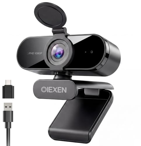 OIEXEN 1080P Webcam with Microphone, Auto Exposure 90° FOV & Privacy Cover | USB-A to C Adapter Plug & Play Web Camera for PC, Mac, Laptop, Desktop, Zoom, Teams, Streaming, Video Calling, Conference