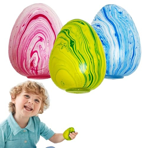 Ostereier Stressball Anti-Stress Osterei, Knautschei Ostern Bunte Superweiche Squeeze Ostereier Eier Mitgebsel, Langsam steigender Osterkorbfüller, Partyartikel (Rosa+Blau+Grun(Pink+Blue+Green) 3pc)