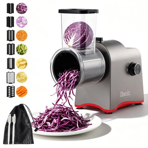 300W Electric Cheese Grater Shredder with 7 Stainless Steel Shredding, Slicing Grinding Blades for Vegetables Fruits & Nuts