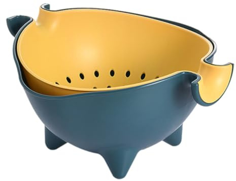 RUNROTOO Cestello Scolapasta Doppio Strato in Pp per Frutta e Verdura con Filtro Rotante per Cucina, per Lavare e Scolare Facilmente gli Alimenti