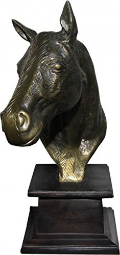 Casa Padrino Luxus Statue Pferd Figur auf Holzsockel Antik Gold/Braun H 39 cm - Tier Skulptur