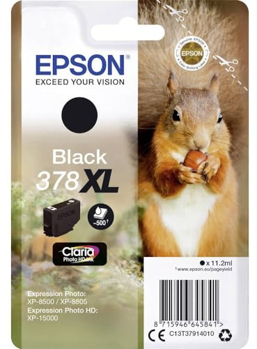 Epson 378XL Black Squirrel High Yield Genuine, Claria Photo HD Ink Cartridge
