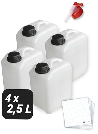 Trevendo 4er-Set Wasserkanister - Leerkanister - Kunststoffkanister - lebensmittelecht & BPA-frei - inkl. Auslaufhahn & Schraubverschluss & Beschriftungsetiketten
