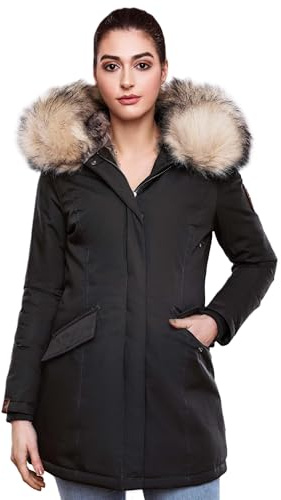 Navahoo Damen Winter Jacke Parka Mantel Winterjacke warm Kunstfell Premium B669 [B669-Christa-Schwarz-Gr.L]