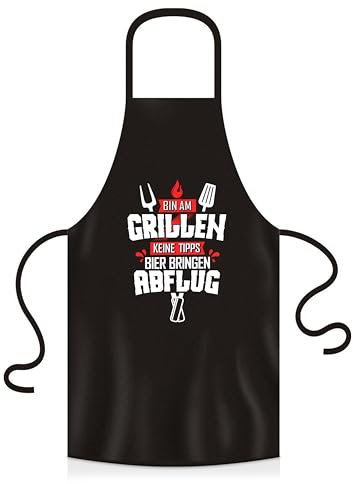 YORA Grillschürze für Männer lustig - Vatertagsgeschenk - Bin am Grillen - Kochschürze Inkl. personalisierbarer Urkunde - lustige Geschenke zum Vatertag (Bin am Grillen) (Rot)